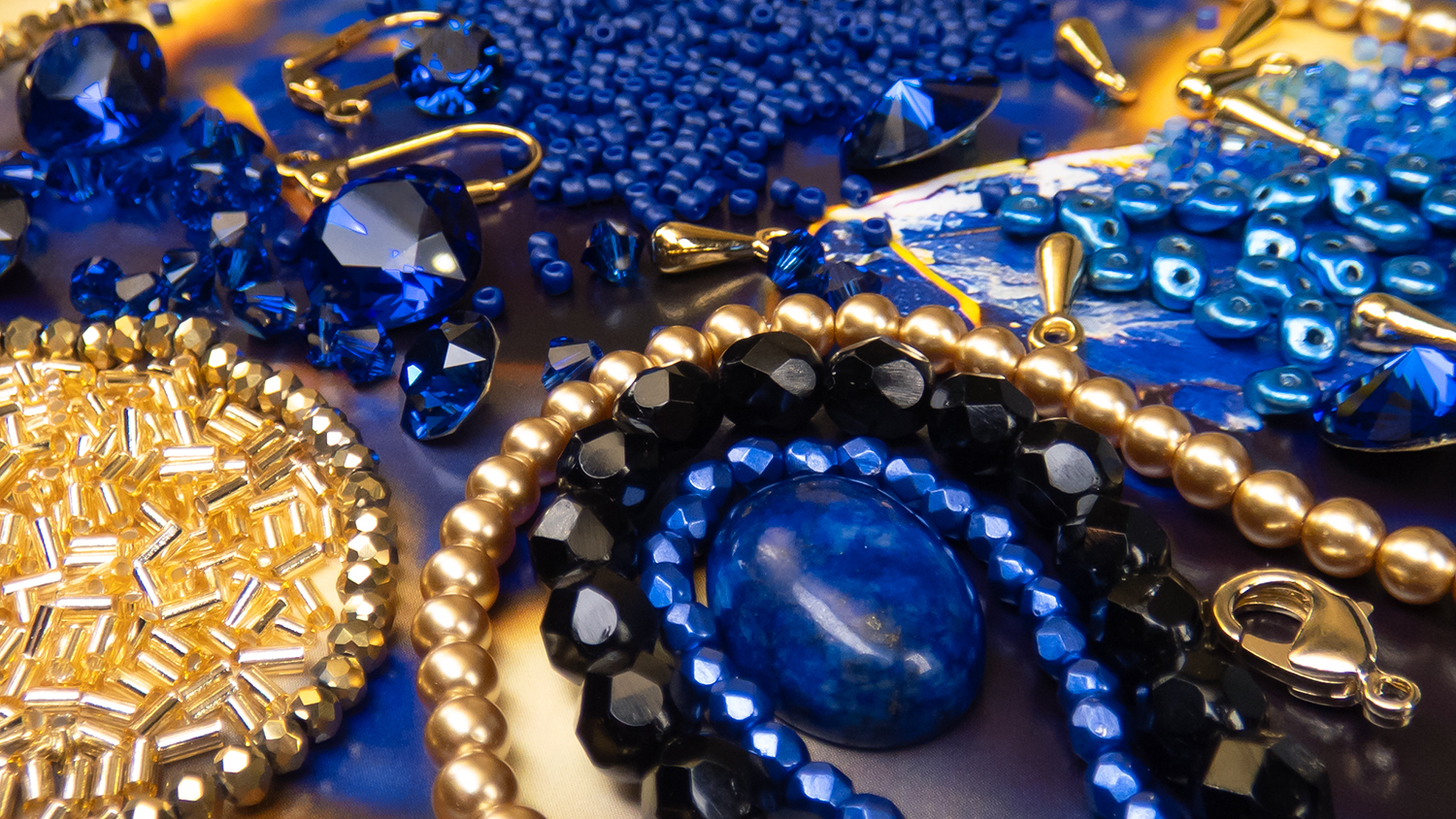Sapphire Dusk Collection blue and gold bead palette collection from Eureka Crystal Beads
